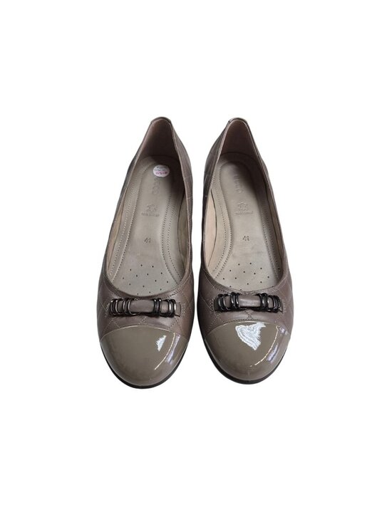 Ecco Shoes - ECCO Women's 10 Quilted Leather Flats Buckle Detail Size 41 Taupe Patent Toe
